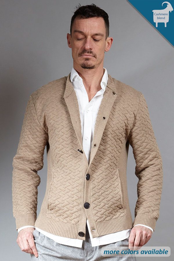 Sand cashmere-blend knit cardigan | Sustainable menswear